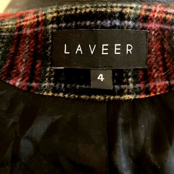 Laveer Plaid Wool Blend Double Breasted Blazer w/ Leather Lapel – Size 4 - Picture 5 of 8